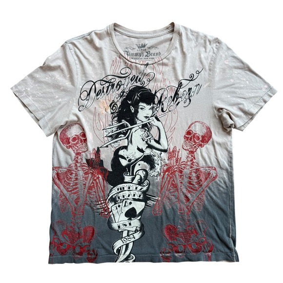 Jimmy'z Brand Tee Tshirt Size Large Y2k Cotton Made in USA Destroyed Reborn 1984 - Picture 1 of 8